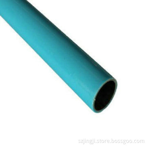PE coating steel pipe with blue coating layer outside and internal rust layer
